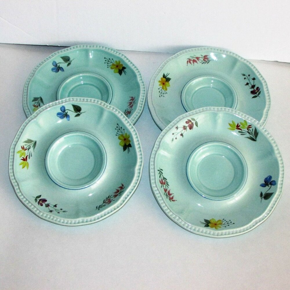 4 Vintage Kensington Staffordshire Provincial Saucers 1970's Light Green Aqua